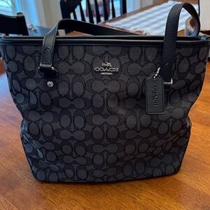 Coach Black and Charcoal Signature Canvas Tote